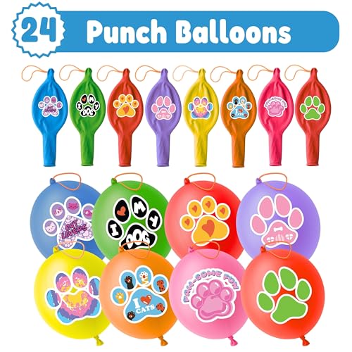 Paw Print Party Favors Set - 24 Punch Balloons & 48 Tattoos