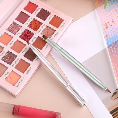 Double-Ended Retractable Lip Brush Set for Lipstick & Gloss - Silver & Green