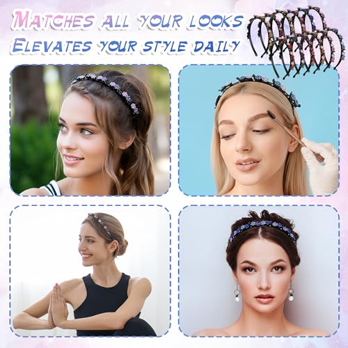 Suncalla Crystal Flower Rhinestone Headbands 12 Pack for Women Girls