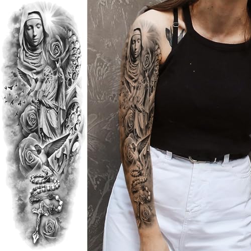 Christian Cross Temporary Tattoo Sleeve - 6 Sheets Religious Jesus Design