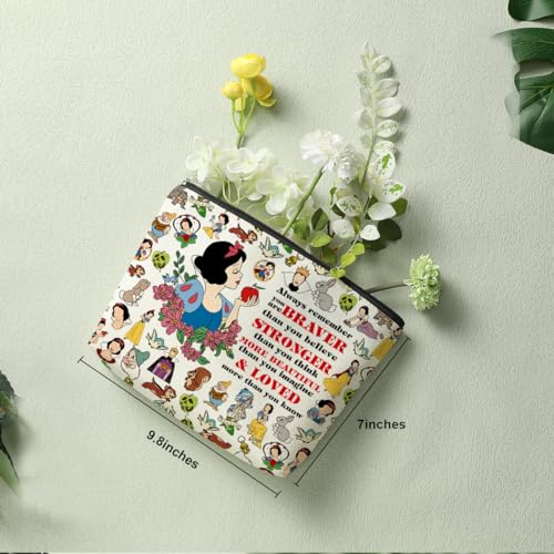 Decohim Magical Princess Makeup Bag Inspired Princess Character Christmas Birthday Friendship Gifts for Women Girls Niece Magic Fairy Tales Inspirational Braver Stronger Beautiful Cosmetic Bag