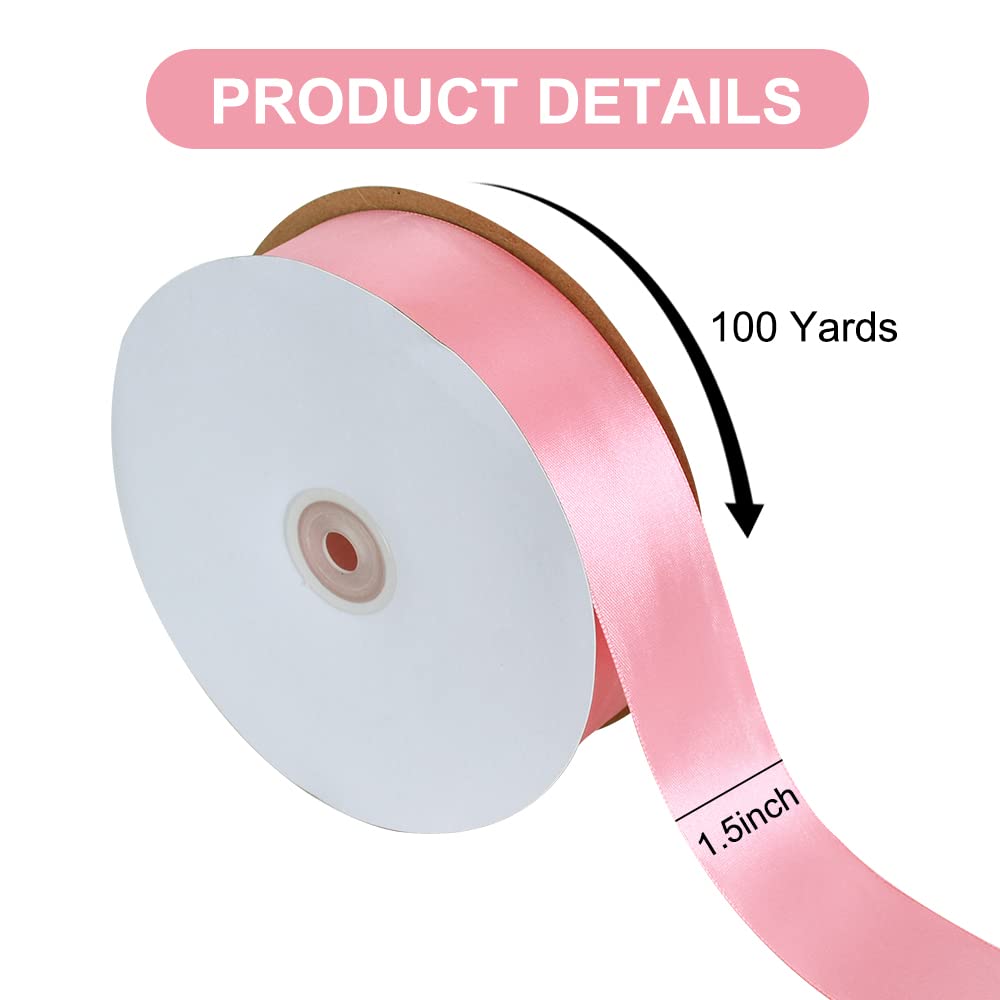 TONIFUL 1-1/2 Inch (40mm) x 100 Yards Rose Gold Wide Satin Ribbon Solid Fabric Ribbon for Gift Wrapping Chair Sash Valentine's Day Wedding Birthday Party Decoration Hair Floral Craft Sewing