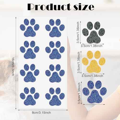 Jutom 30 Sheets 240 Pcs Dog Paw Glitter Tattoo Sticker Temporary Tattoos Dog Paw Body Tattoos for Women Girls Face Body Accessories(Fresh Color)