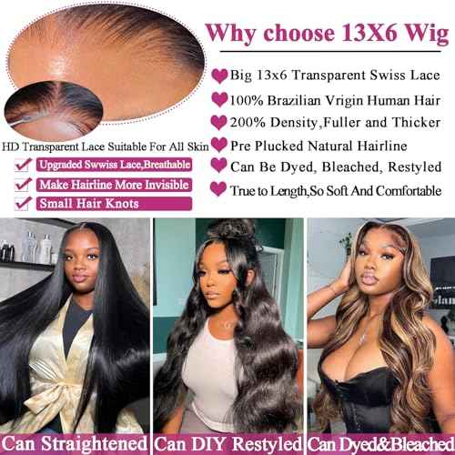 30 Inch 13x6 Lace Front Wigs Human Hair 200% Density Body Wave HD Lace Front Wigs Human Hair Pre Plucked Glueless Body Wave Lace Frontal Wigs Human Hair for Women