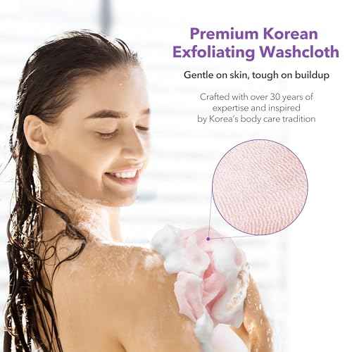 Korean Exfoliating Washcloths [4 Pack] ? Daily Body Scrubber Towels for Shower, Back & Full-Body Use ? Loofah Alternative, Quick-Drying Bath Cloths, Made in Korea