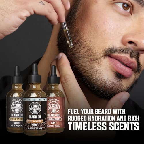Viking Revolution Ultimate Beard Care Collection - Gifts for Men Includes Oil, Balm, Brush, Comb and Pen - Beard Kit for Men with Sandalwood, Spiced Vanilla, Coffee Whiskey, Sweet Tobacco