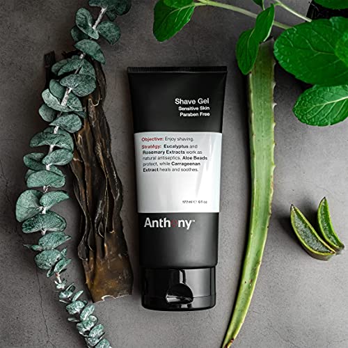 Anthony Shave Gel for Sensitive Skin ? Non-Foaming, Soothing Shaving Cream for Men and Women. With Aloe Vera Beads, Eucalyptus, Rosemary and Carrageenan Extract - 6 Fl Oz