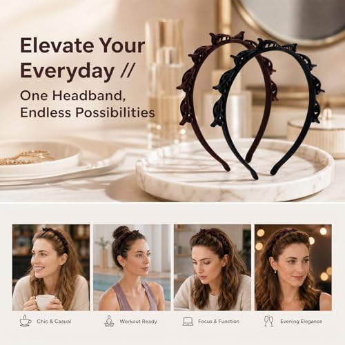 PAGOW 2-Pack Braided Headband with Clips for Women