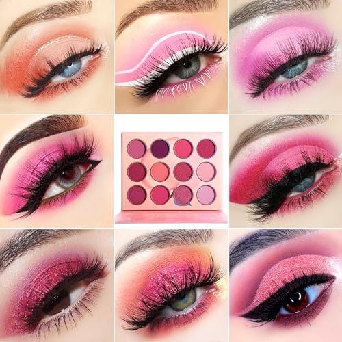 Pink Eyeshadow Palette - 12 Colors Matte & Shimmer