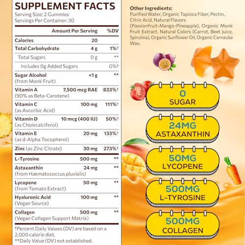 Vegan Tanning Gummies with Astaxanthin – Sugar Free Formula