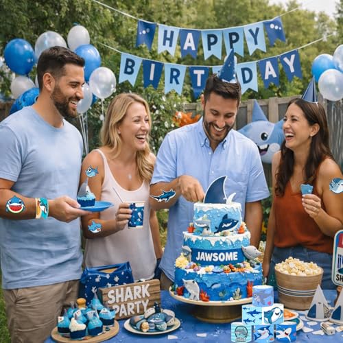 Shark Party Favors Set - 24 Slap Bracelets & 100 Tattoos