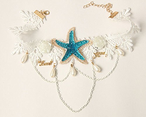 Bodermincer Summer Beach Style Bohemia Wedding Flower Head Wreath for Woman Party Mermaid Sea Star Starfish Decorations Charm Hairbands Mermaid Hair Accessories Mermaid Costume (Starfish Necklace)