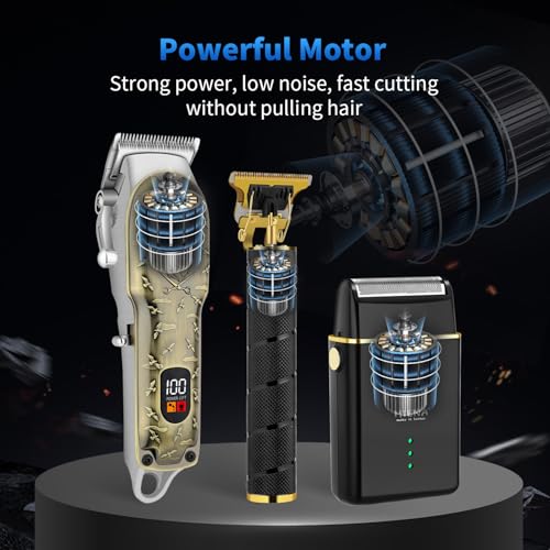 HIENA PRO Barber Clipper Set & Trimmer Kit for Men, Professional Electric Foil Shaver and Beard Trimmers, Men's Facial Grooming Tool, USB Charging, Perfect Gifts for Men