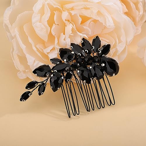 Teyglen Rhinestone Wedding Hair Comb in Black (Crystal, 8*5cm/3.14*1.96in., Alloy+Rhinestones + Crystal, Sparkly Headpiece for Women & Girls)