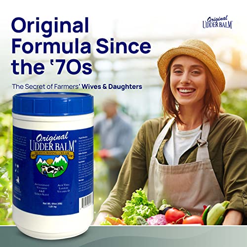 Original Udder Balm Refill Tub - Made in USA - Extra Thick Udder Cream & Hand Balm for Dry Skin, Cracked Heels, Rough Hands ? Deep Moisture Heel Cream & Foot Moisturizer with Aloe Vera, 64 Fl Oz
