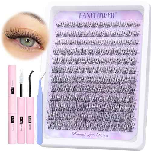 Natural Lash Clusters Kit Wispy Lash Extension Kit Waterproof Lash Clusters C Curved Cluster Eyelash Extensions Kit 144pcs Individual Lashes 10-16mm Eyelash Extension Kit by Lanflower