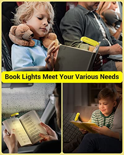 DEWENWILS Rechargeable Book Reading Light for Reading at Night, LED Clip on Booklight for Kids, Portable Bookmark Light, Warm White, Brightness Adjustable for Eye Care (Yellow)