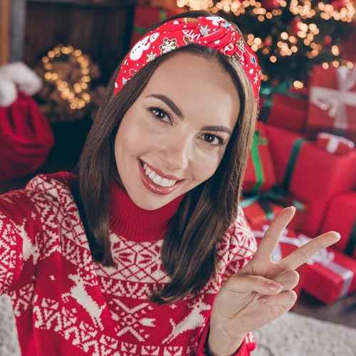 3Pcs Christmas Headbands for Women, Snowflake Santa Snowman Xmas Tree Holiday Knot Hair Hoops, Festive Gift Hair Accessory (Green)