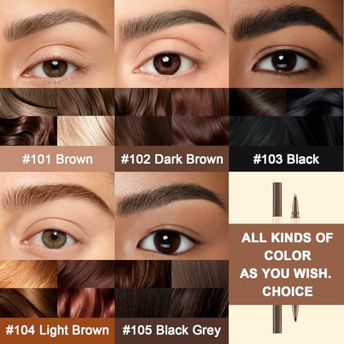 Boobeen Microblading Eyebrow Pen 2-in-1 with 4-Fork-Tip, Dark Brown