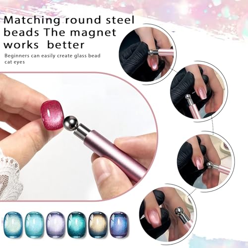 WOKOTO Cat Eye Nail Magnet Tool Set - 5 Dual-Head Pens & 6 Stencils