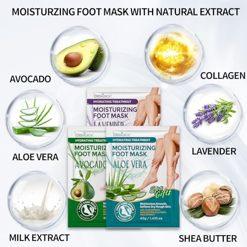 CRISTALBOX 5-Pack Moisturizing Foot Mask Socks for Dry Cracked Feet