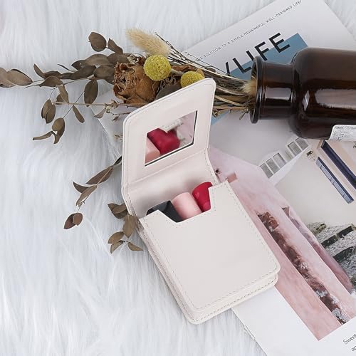Leather Lipstick Case with Mirror – Compact Travel Cosmetic Pouch