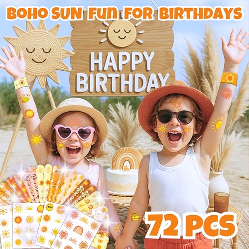 72 Pc Boho Sun Party Favors Bundle – Tattoos & Slap Bracelets
