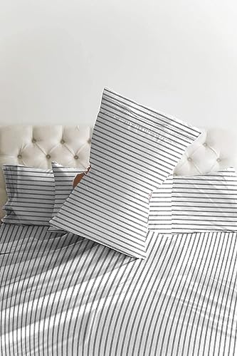 Twin 4 Piece Sheet Set - Breathable & Cooling Bed Sheets - Hotel Luxury Bed Sheets for Women, Men, Kids & Teens - Bedding w/ Deep Pockets & Easy Fit - Soft & Wrinkle Free - Twin Grey Stripes Sheets