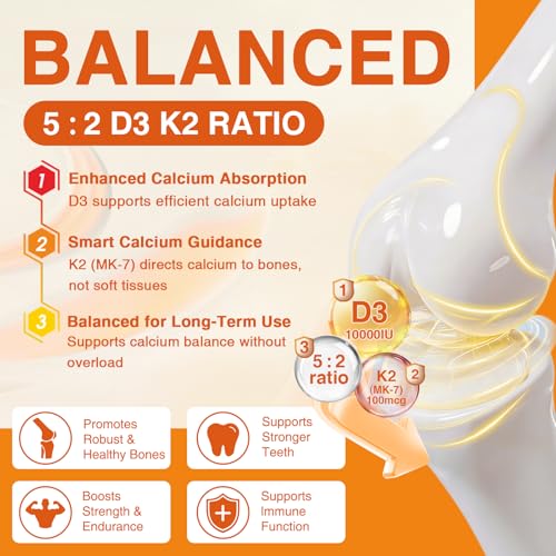 ZEBORA Vitamin D3 K2 10,000 IU & 100mg K2 - Immune & Bone Support Capsules