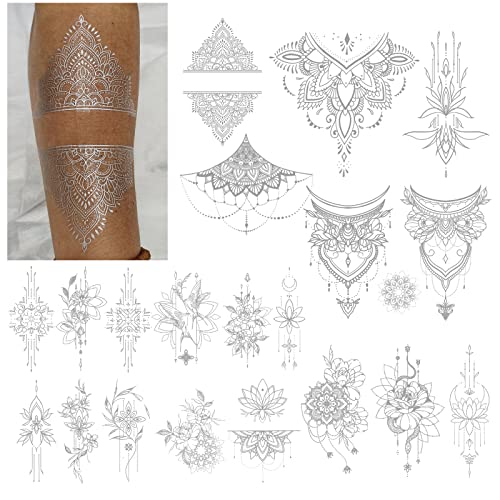 Silver Metallic Temporary Tattoos - 21 Large Patterns