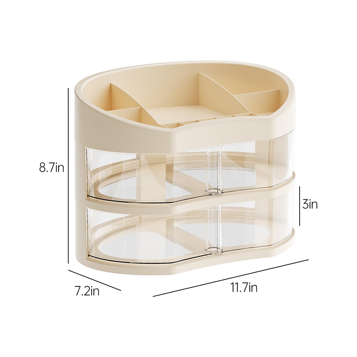 UFORU Makeup Organizer for Vanity, Countertop Organizer with 360° Rotating Drawer, Spacious Cosmetic Display Case for Beauty Essential, Skincare,Lipstick, 2 Drawers