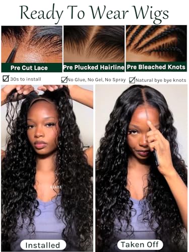KLAIYI Water Wave Glueless Lace Front Wig 20" Human Hair