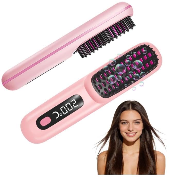 KNISUZ Go Brush Pro Mini Straightener Brush for Short Hair - Pink
