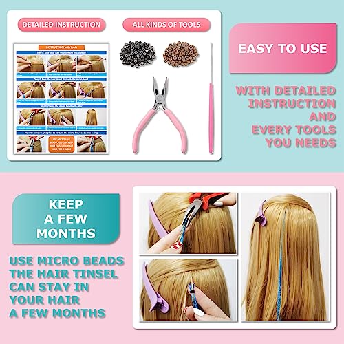 Fiwecos Pink Fairy Hair Tinsel Kit - 1200 Strands, 48 Inches