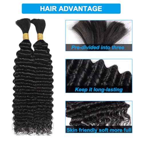 Human Braiding Hair Boho Braids Human Hair 110g 20 Inch Deep Water Wave Bulk Human Hair for Braiding No Weft Bundle 12A Brazilian Virgin Curly Hair Extensions Wet and Wavy Human Braiding Hair