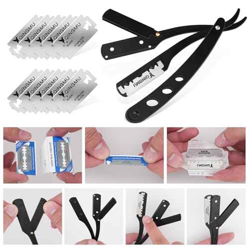 Beard Shaper for Men Beard Shaping Tools - Beard Template Guide, Professional Straight Edge Razor, 10 PCS Double Edge Blade, Barber Pencil, Beard Comb, Stainless Steel Scissor Mustache Lineup Tools