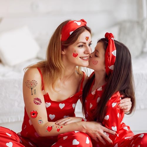 Valentine's Day Temporary Tattoos for Kids - 10 Sheets with 80 Designs