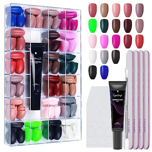 960pcs Cycullinyt Short Press On Nails Solid Colors Acrylic Fake Nails Full Cover with 1 Matte Glue 20 Colors False Nail for Nail Art DIY Salon (Ballet Nail)