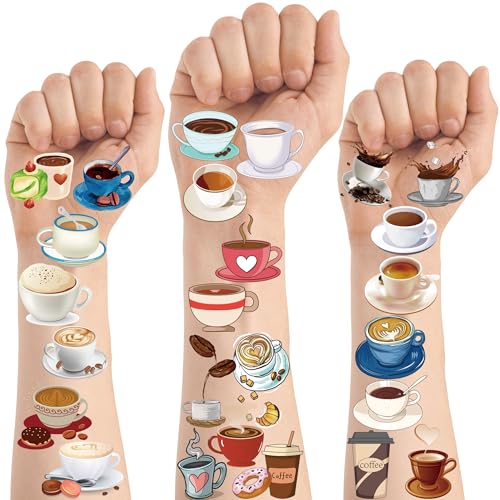 Coffee Temporary Tattoo Stickers - 24 Sheets 216 Designs