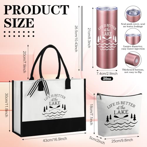 Sieral 3 Pcs Life Is Better at the Lake Gifts for Women 20 oz Tumbler with Text Stainless Steel Mug Cup for Trip Housewarming Gift