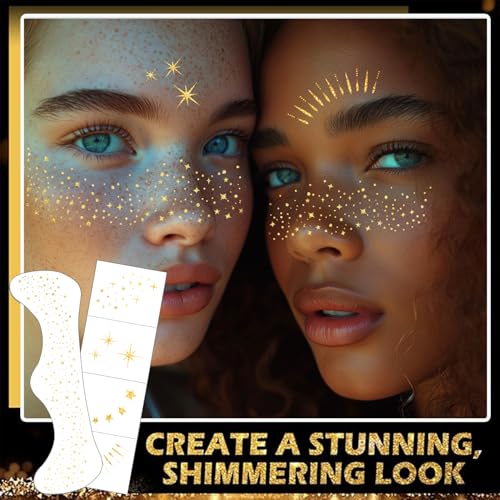 Gold Glitter Face Gems - 20 Pcs Self-Adhesive Makeup Patches