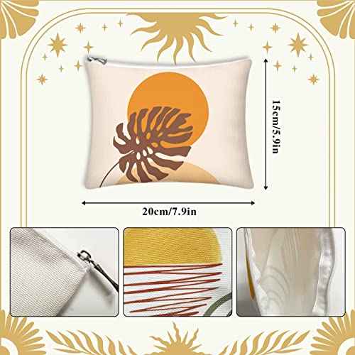 9Pcs Boho Cosmetic Bags Rainbow Retro Makeup Bag Sunshine Canvas Makeup Pouch for Purse Boho Nature Cosmetic Pouch Mid Centry Decor Travel Accessory Pouch