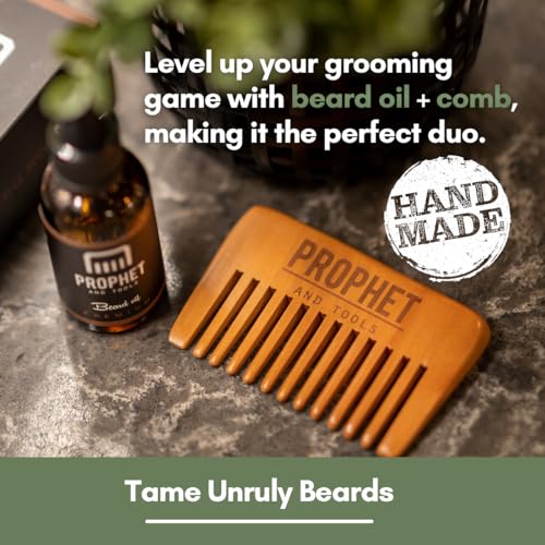 Prophet and Tools Premium Unscented Beard Oil & Comb Set - Thickens and Softens Beard, Relieves Itch & Dry Skin, 100% Natural, Fast-Absorbing Formula - Perfect for Beard Growth & Grooming - 1 oz