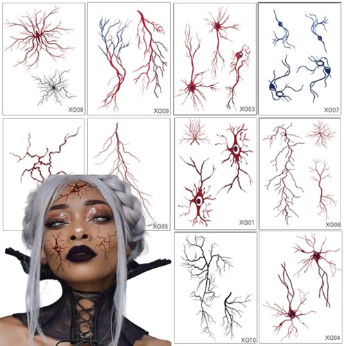 Halloween Blood Vessel Temporary Tattoos - 10 Sheets, 23 Pieces