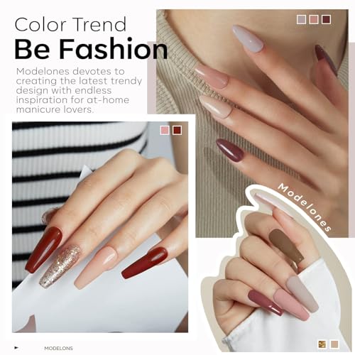 Modelones Gel Nail Polish Set Holiday Edition - Nude to Burgundy Glitter 6 Colors (B Holiday Set)