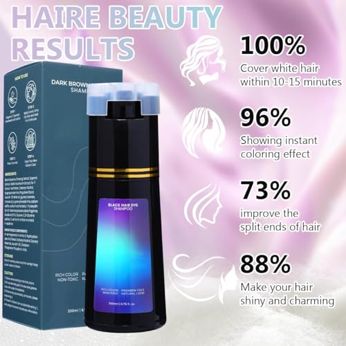 Black Hair Dye Shampoo - Instant Gray Coverage, 2-in-1
