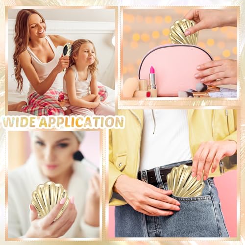 AceOrbit Mermaid Shell Hair Brush with Mirror - 6 Pcs Compact Travel Set