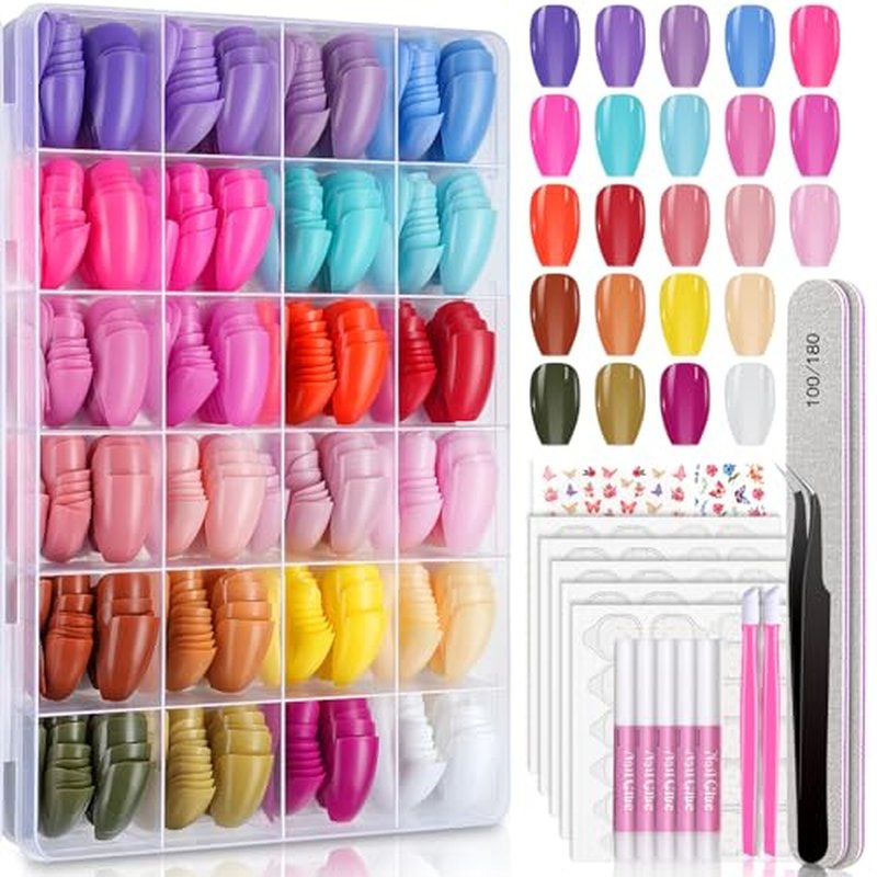 720 Pcs Short Coffin Press On Nails Set with Glue & Tools