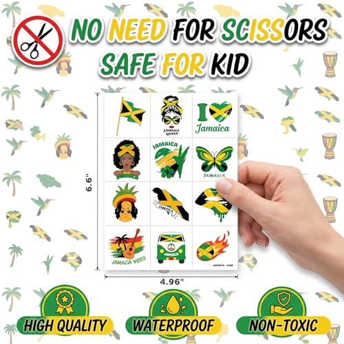 96 PCS Jamaica Temporary Tattoos for Kids Party Favors