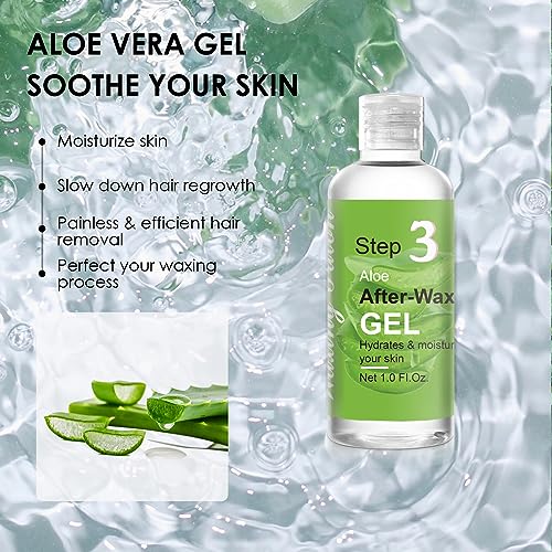 Before And After Waxing Skin Care Products, Chamomile Pre Wax Cleanser Lotion, Almond Oil Moisturizing Wax Remover, Post Wax Cooling Aloe Vera Gel, 3 Bottles Hair Removal Waxing Kit for Women